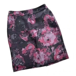 Ann Taylor Factory Skirt Silky Abstract Ink Blot Print Pencil Black Wine 0P
